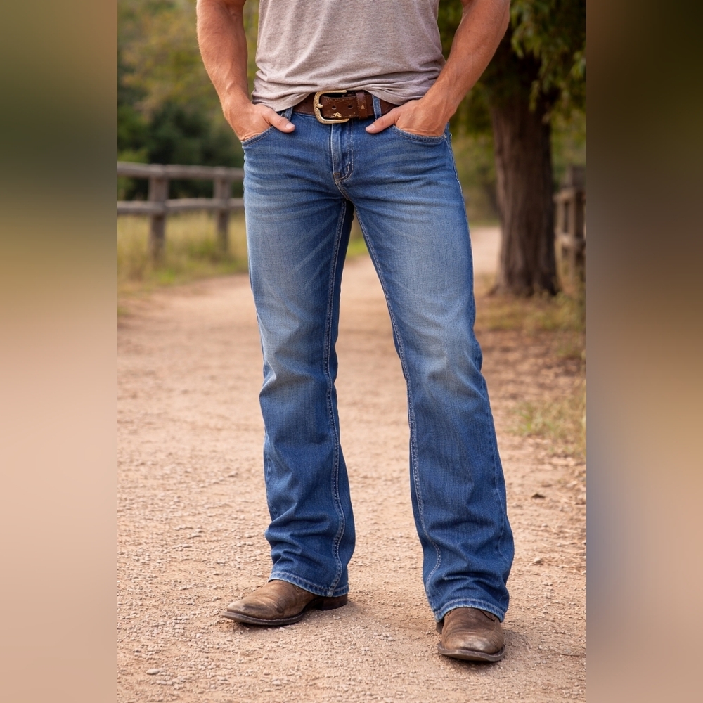 Rock & Roll Cowboy Men’s Cannon Bootcut Jeans Sz 34 Loose Fit Medium Wash #2116